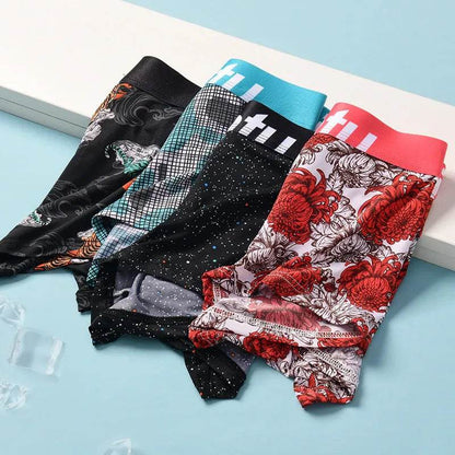 Ice Silk Men's Boxers Breathable Printed Boxer Briefs Mid waist