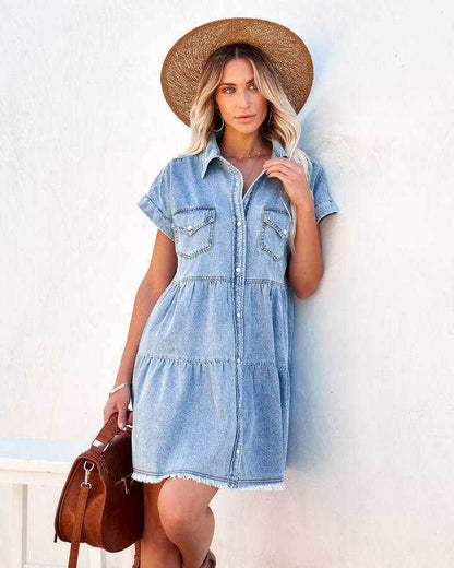 Casual Fashion Denim Short Sleeve loose mini Dress