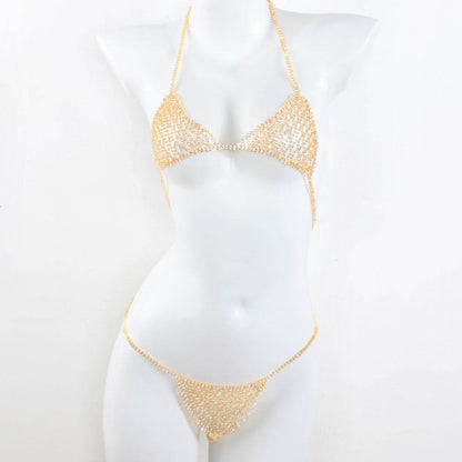 Lingerie Nightclub Body Chains – Diamond Rhinestone Bra and Panties Set