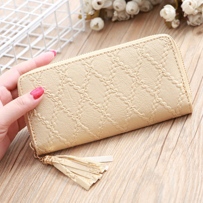 Women's Leather Clutch Wallet – Stylish Tassel Zip Purse with Card Holder Slots