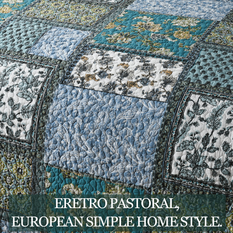 Reversible Cotton Quilt Bedspread Set – Vintage Floral Patchwork 3-Piece All-Season Bedding