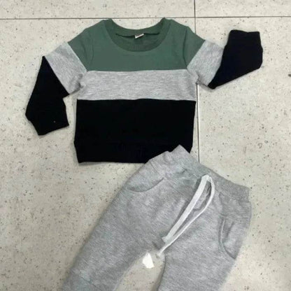 Boy's color Stitching Long Sleeve Trousers Suit Two piece for boys