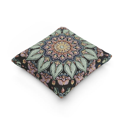 Mandala Floral Mosaic Woven Pillow | Boho Decorative Cushion Cover