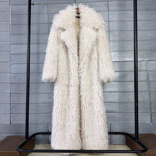 Women's Elongated Faux Fur Coat with Tailored Lapel