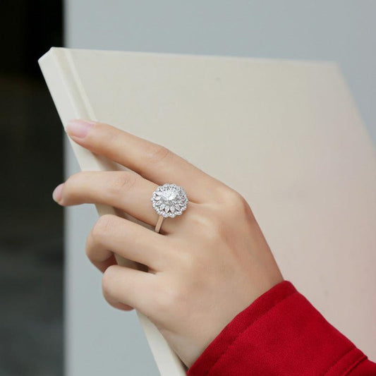 Bague S925 Argent Moissanite Fleurs Femme Nouvelle Bague Tendance