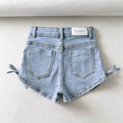 Short en jean pour femme, tendance et personnalisé, avec nœud