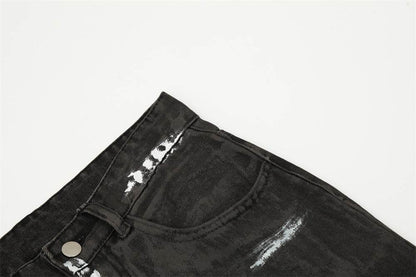 Punk Waste Soil Distressed Men Denim jeans pant Straight-leg Trousers