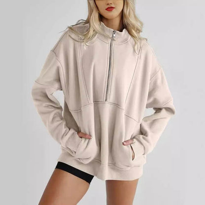 Women's Half Zipper Pocket Fashion Casual Exercise Oversized Sweatshirt Pullover