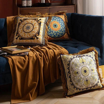 Pillow Sofa High-grade Sense Tassel Light Luxury style-gold rimmed Pillows