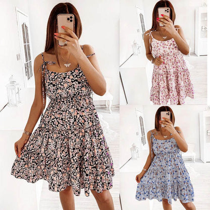 European And American Spring And Summer Small Floral Digital Printing Slip Dress