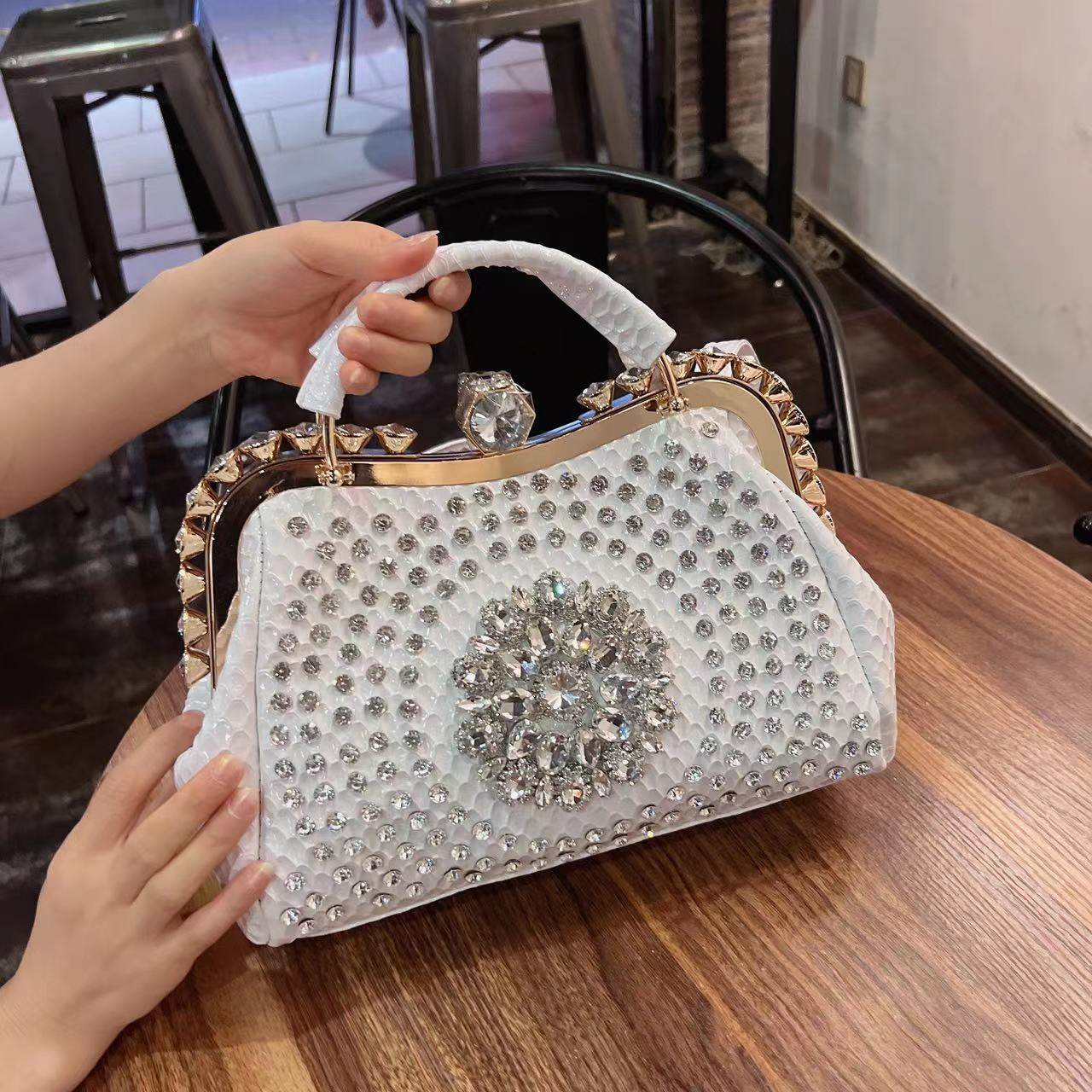 Sac à Main Bandoulière de Luxe Grande Capacité Incrusté de Diamants pour Femme