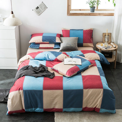100% Cotton Geometric Bedding Set – Quilted Reactive Print Sheet & Duvet Cover Set