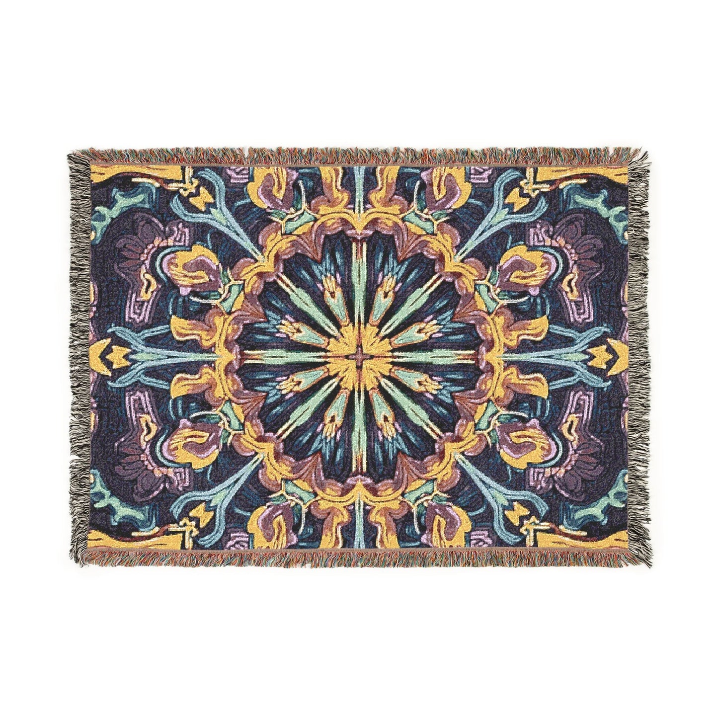 Bohemian Mosaic Woven Blanket — Vintage Tile Medallion Throw