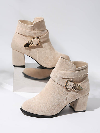 Women’s Chunky Heel Ankle Combat Boots – Solid Color Plus Size Fall & Winter Fashion Boots