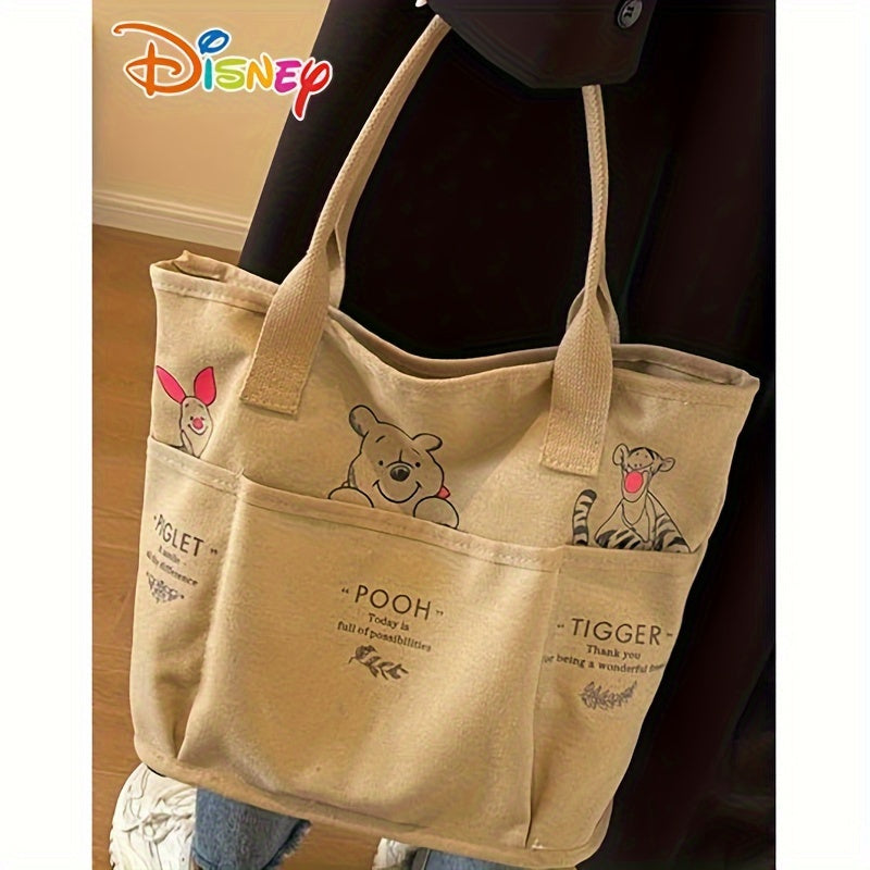 Disney Winnie The Pooh Printed Canvas Tote Bag, Vintage Single Shoulder Bag, Large Capacity Multi-Pocket Handbag Christmas/Halloween gift