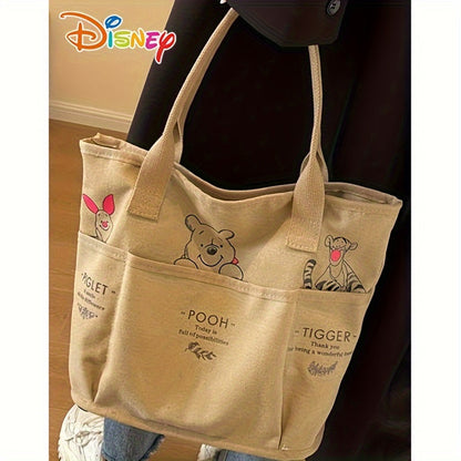Disney Winnie The Pooh Printed Canvas Tote Bag, Vintage Single Shoulder Bag, Large Capacity Multi-Pocket Handbag Christmas/Halloween gift