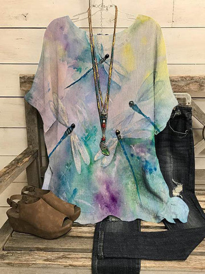 Summer Loose blouse Round Neck Short Sleeve Cotton And Linen Top For Women