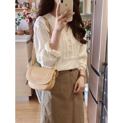 Unique Chic V-neck Long-sleeved Linen blouse top women