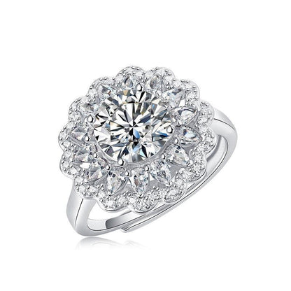 S925 Silver Moissanite Ring Flowers Female New Trendy Ring