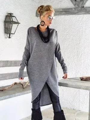 New Fashion Autumn Winter Front Split Sweater Tunic Top Women