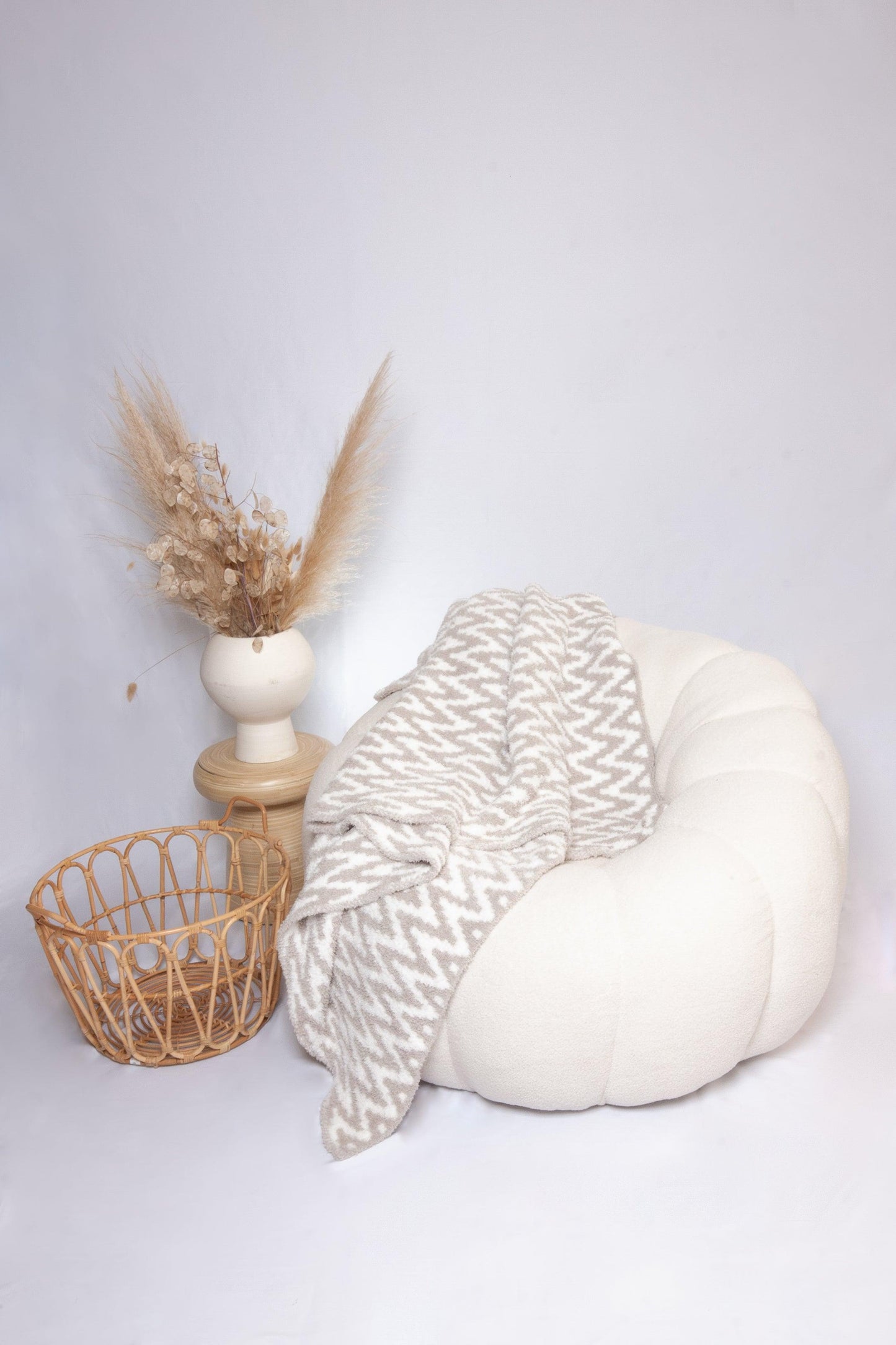 Greige & White Chevron Print Throw