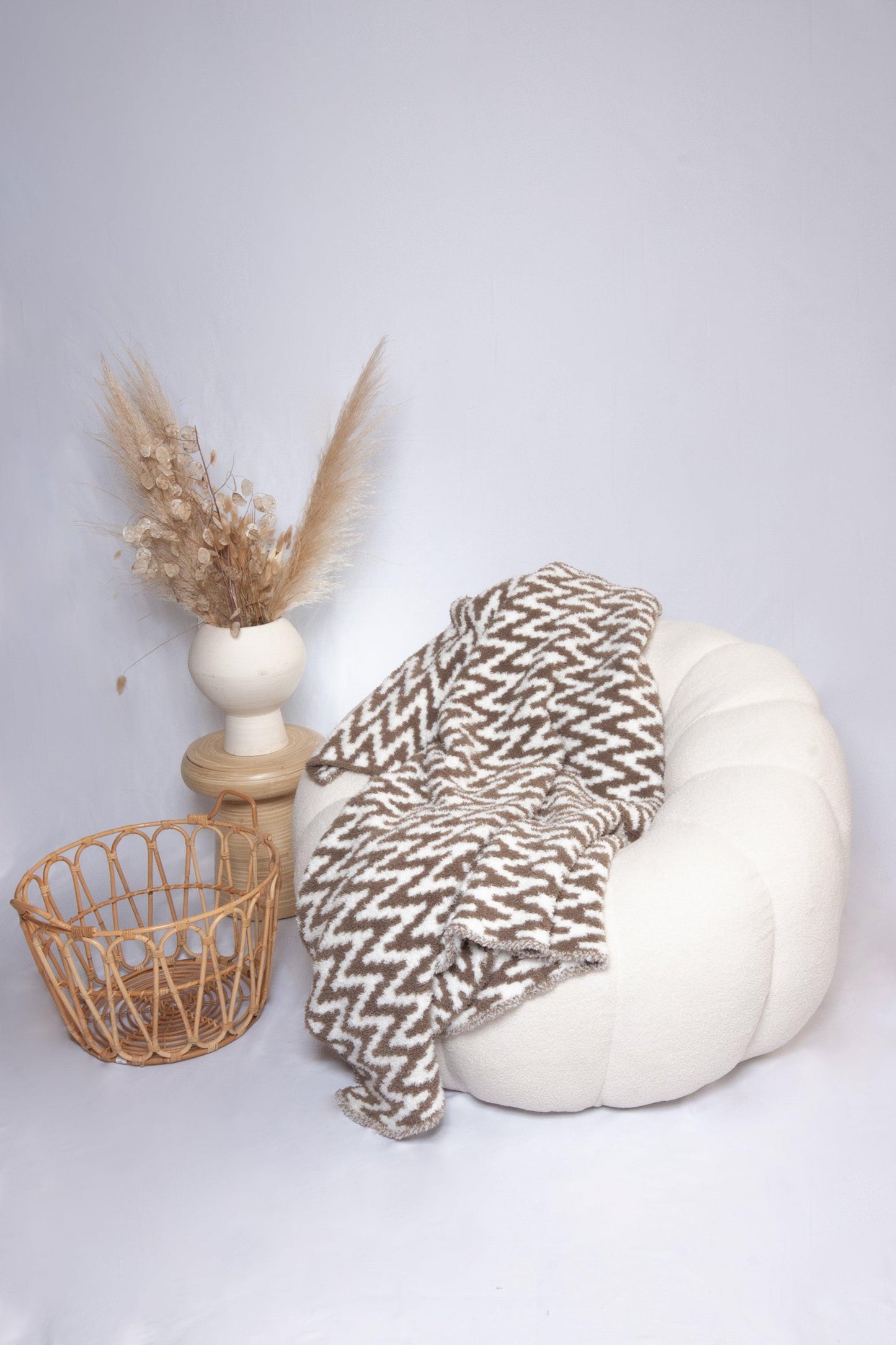 Mushroom & White Chevron Print Throw