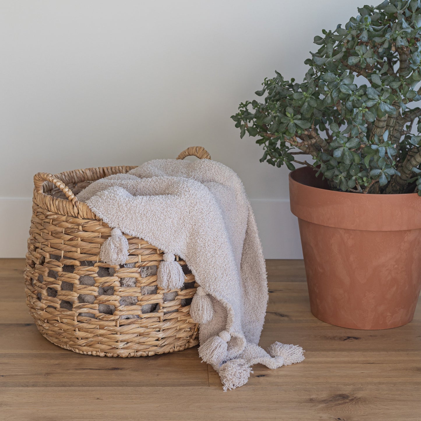 Blushing Beige Solid Double Layer with Tassels Print Extended Throw