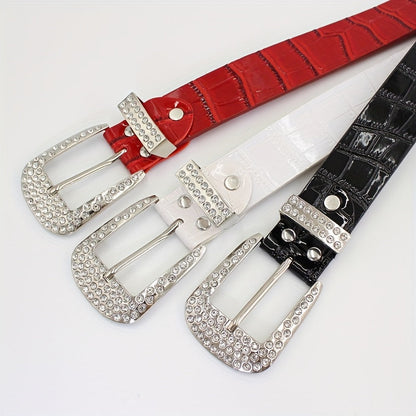 Sparkling Hollow Out Rhinestone Belt Solid Color PU Leather Belt Hip Hop Jeans Pants Belt Y2K Cowboy Cowgirl Belt For Women & Men