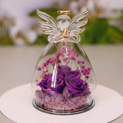 Boîte cadeau Fleur Éternelle Ange Sous Cloche Verre Rose Séchée Boîte Cadeau Pour Noël Nouvel An Saint Valentin Décoration Maison