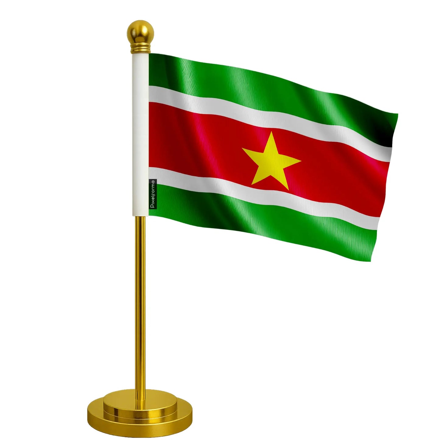 Drapeau De Bureau Du Suriname – Polyester – Socle Acier Inoxydable