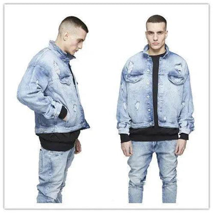 Casual Light Blue Cotton Denim Jacket for Men