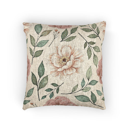Vintage Floral Woven Pillow | Tapestry Rose Leaf Throw Pillow