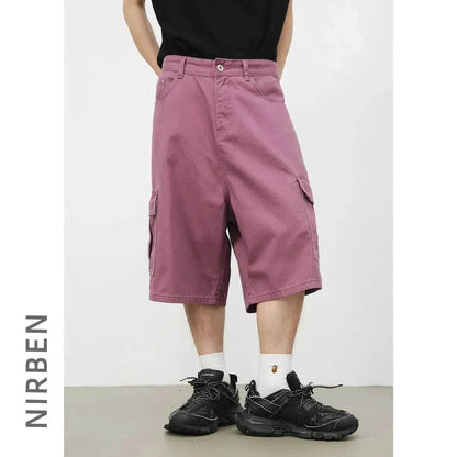 Men's Baggy Dad Shorts Jeans Denim Summer New Straight Wide-leg Workwear Denim Shorts  for Men Loose Leisure All-matching Shorts