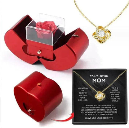 Boîte à bijoux de mode pomme rouge cadeau de Noël collier Rose éternelle pour fille fête des mères Saint Valentin cadeaux avec fleur artificielle Rose fleur boîte à bijoux