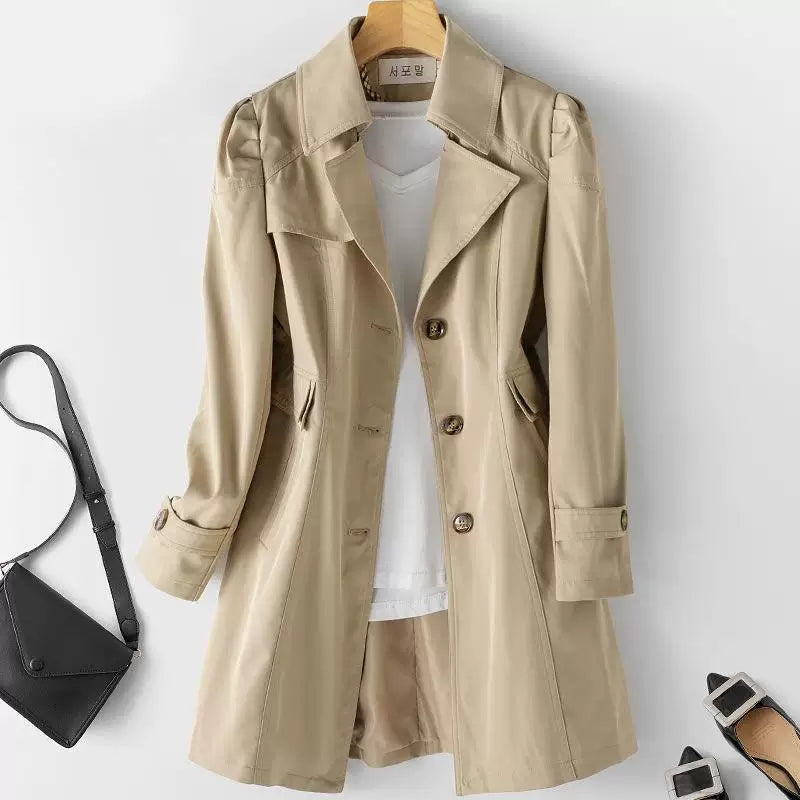 Women's European & American Slim-Fit Mid-Length Windbreaker Jacket