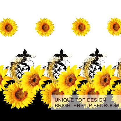 Parure de lit 3 pièces imprimé tournesol noir et blanc Housse de couette et taies d'oreiller Fleur jaune Parure de lit en polyester pour adultes Décoration de chambre à coucher Taille Twin Full Queen King