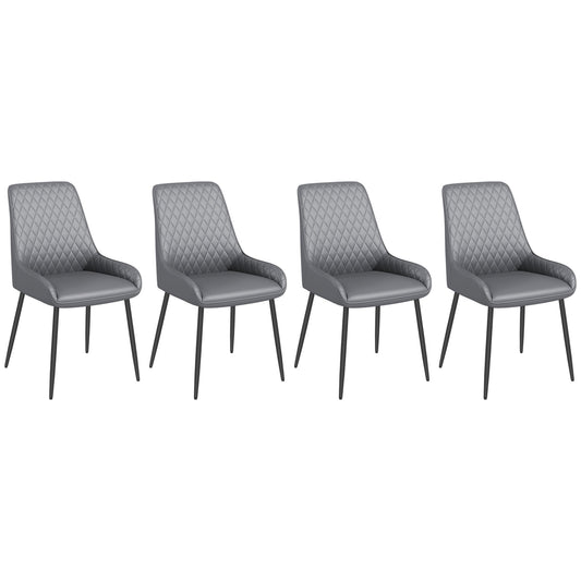 Chaises de salle à manger modernes en cuir vegan Blake avec capitonnage losange - Lot de 4 - Gris
