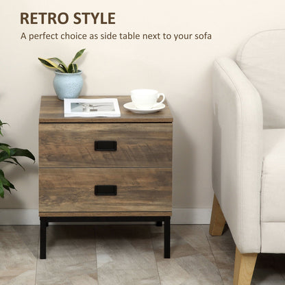 Wallace Nightstand with with 2 Drawers and Steel Frame Legs-Coffee