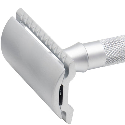 Rasoir de sûreté Merkur 3 pièces, peigne fermé, long manche moleté, chrome mat