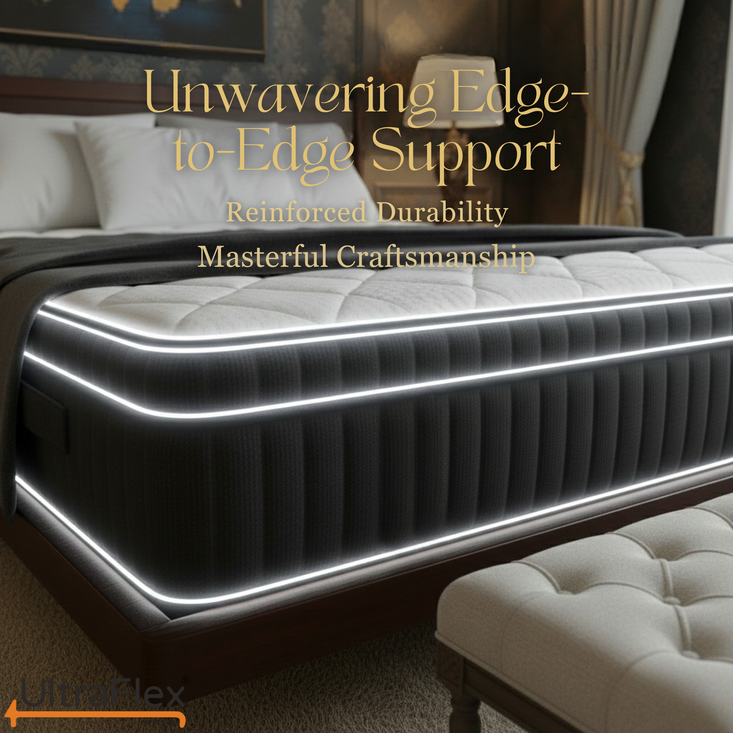 Ensemble matelas et sommier UltraFlex® Opulence, fermeté moyenne, matelas hybride orthopédique – Système avancé de gel rafraîchissant et de ressorts ensachés, fabriqué au Canada, pour un sommeil ininterrompu et un soutien bord à bord