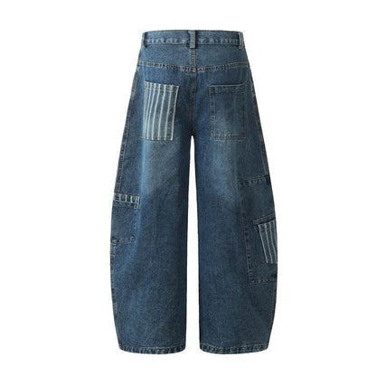 Jean ample unisexe avec poche vintage à rayures et coutures de machette de style américain