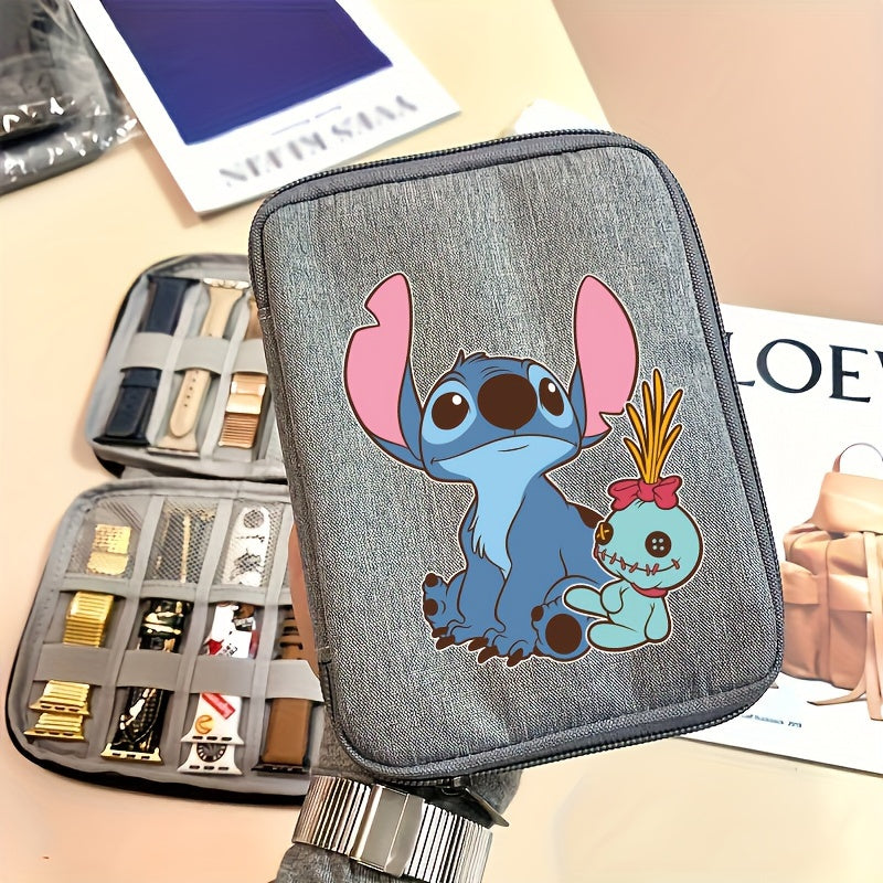 Disney Stitch And Winnie The Pooh Travel Passport Storage Bag, Essential Multi-Pocket Wire Phone Accessories Organizer For Small Charging Cord Cable, Ideal Gifts