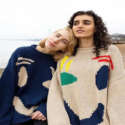 Ugly Christmas Knitted Sweater Women's Long-sleeved Round Neck Yarn-dyed Printed Top Women's