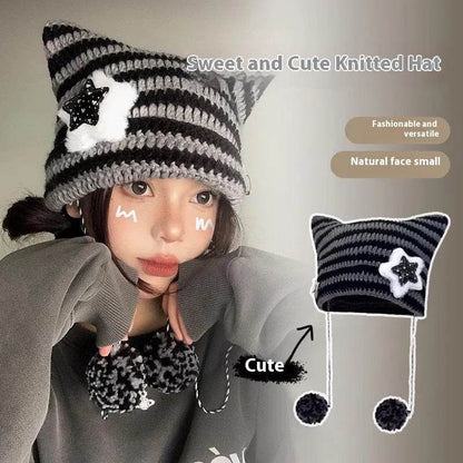 Breathable Windproof Cute Thermal Head Cover Woolen Cap beanies