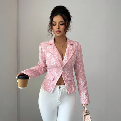 Women’s Embroidered Patchwork Blazer – Casual Lapel Single-Breasted Fashion Jacket