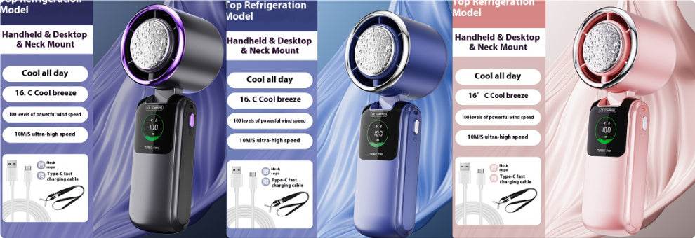New Ice Pack High-Speed Handheld Eletirc Fan Speed Adjustable Folding Mini Fan Portable Outdoor Hanging Neck Small Fan