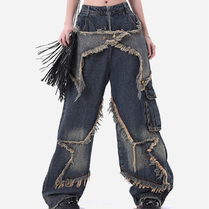 Distressed Denim Pant for women Oversized Streetstyle Patch Cargo Jeans Pant