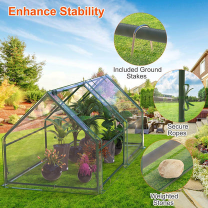 1 mini serre portable de 180x85x95 cm avec portes roulantes zippées, couvercle en PVC imperméable et résistant aux UV, pour jardin intérieur ou extérieur, patio, cour.