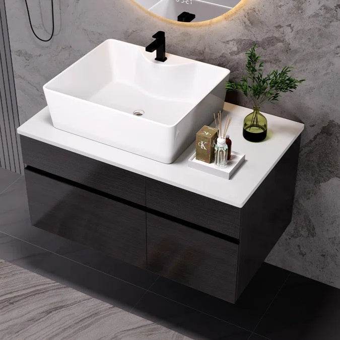 Meuble-lavabo mural simple de 31,5 pouces avec dessus en pierre reconstituée