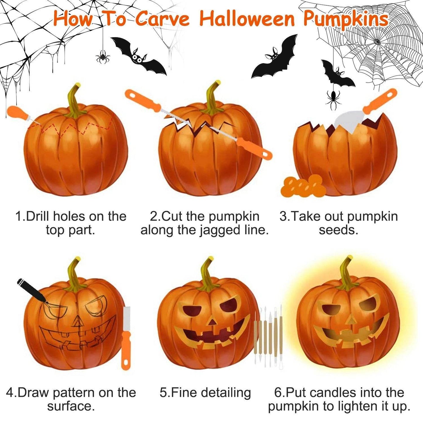 13Pcs Halloween Pumpkin Carving Kit Stainless Steel Carving Kit Pumpkin Sculpting Cutting Kit Halloween Decorative Tools